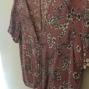 Button-up tie front flower top